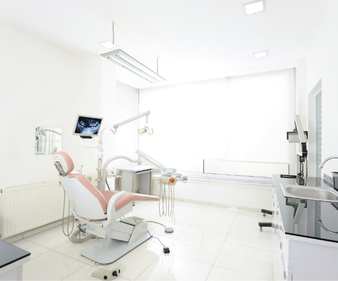 Wide shot of a dental treatment area