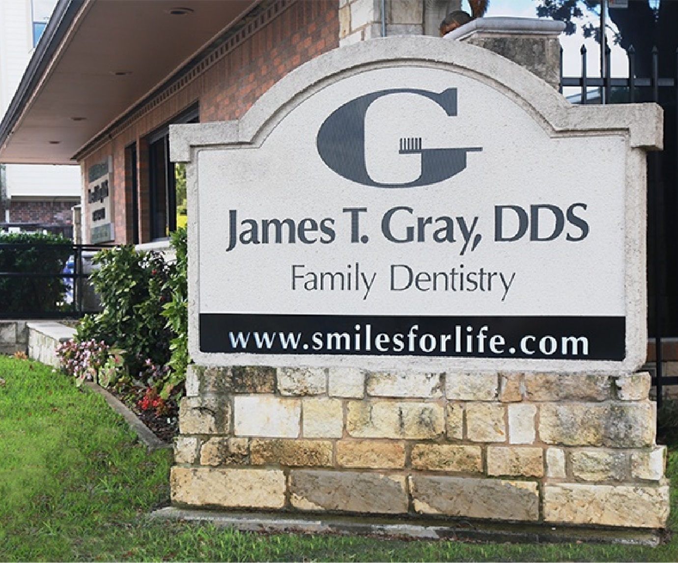 Close up of sign for James T Gray DDS