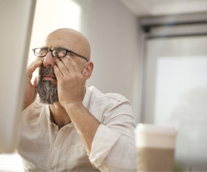 Man rubbing his eyes after waking up